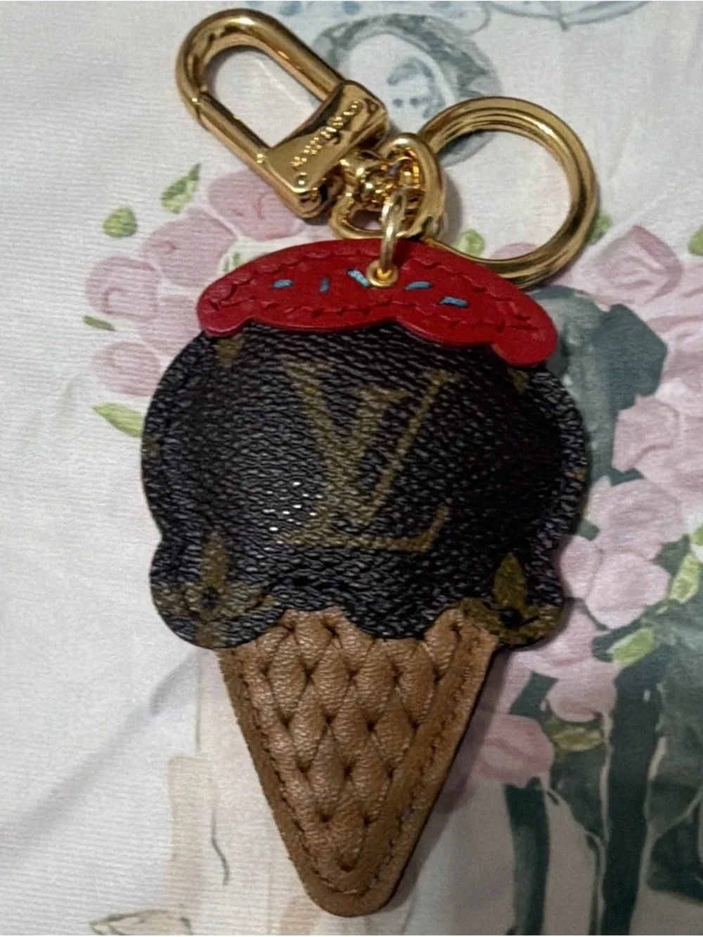 Handmade Upcycled Bag Charm / Keychain – Repurposed Authentic LV Canvas Accent